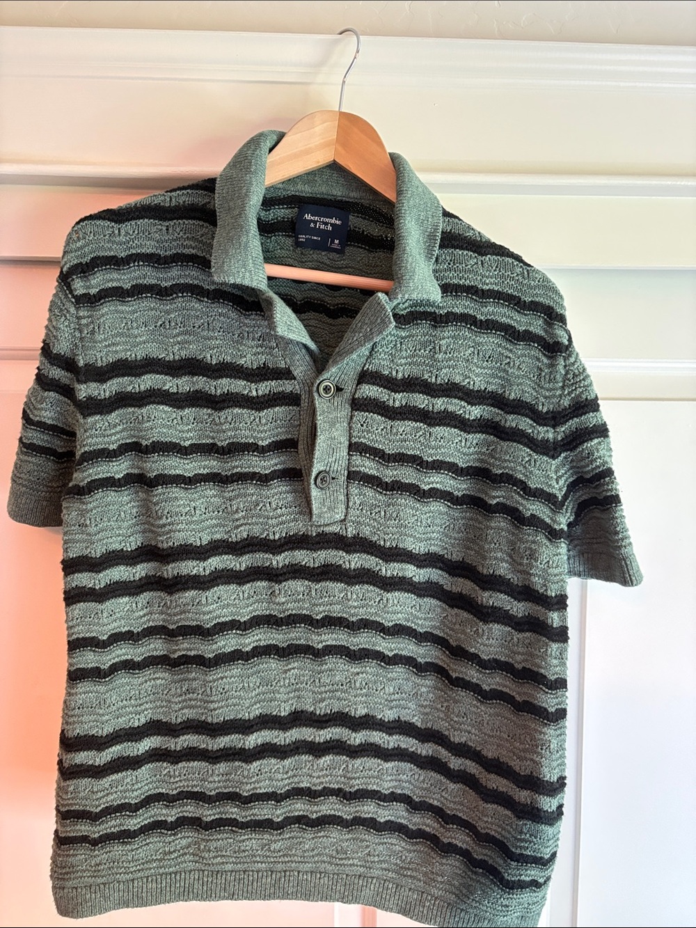 Abercrombie & Fitch Sage Green and Black Striped Polo